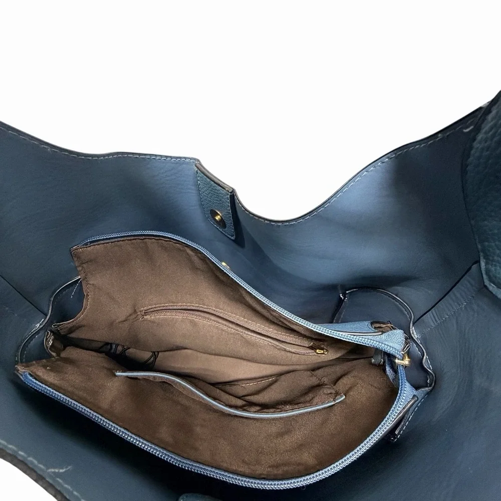 Blue Pebbled Faux Leather Hobo Tote Bag Slouch Shoulder‎ Bag